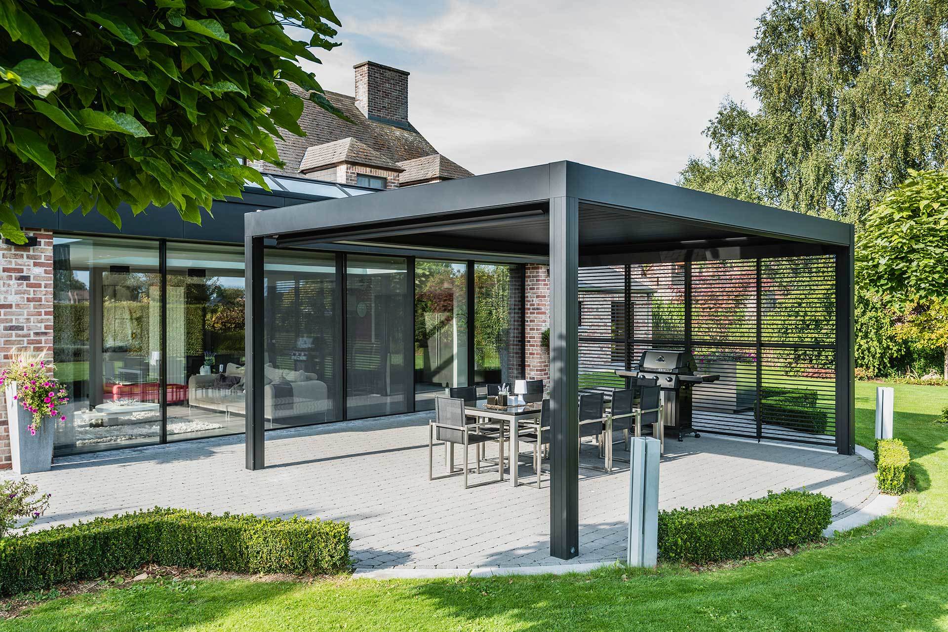 outdoor louvred roof dining space